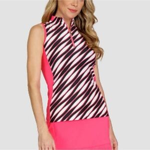 NWT Tail Activewear Pink and Black Striped Top Size Large